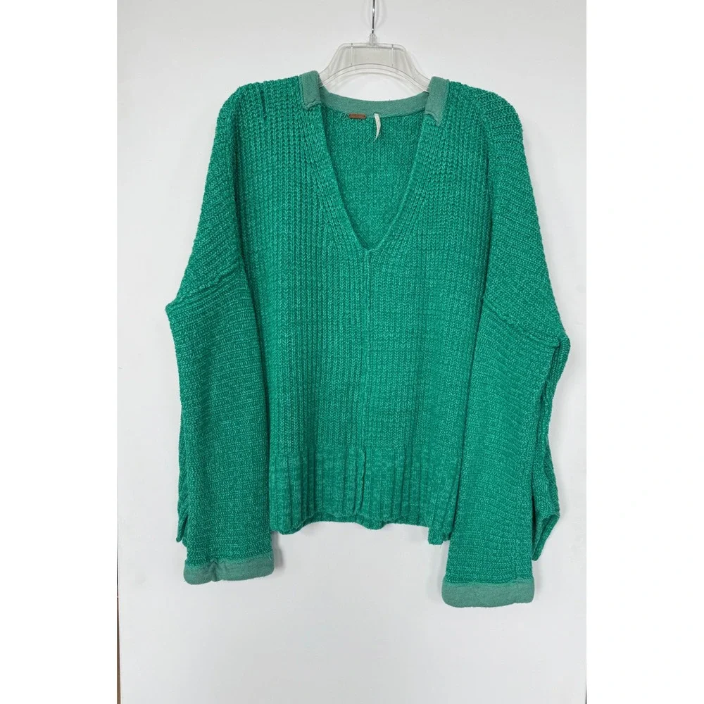 Free People Take Over Me Chunky Oversized‎ Slouchy Knit Sweater Green XS/S Boho